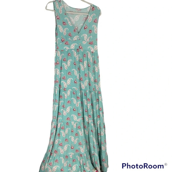 Garnet Hill soft flowy mint green maxi with paisley XS - Picture 1 of 4